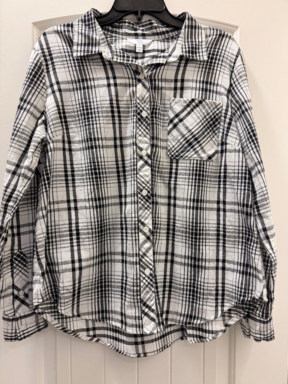 Time and Tru Black and White Plaid Shirt